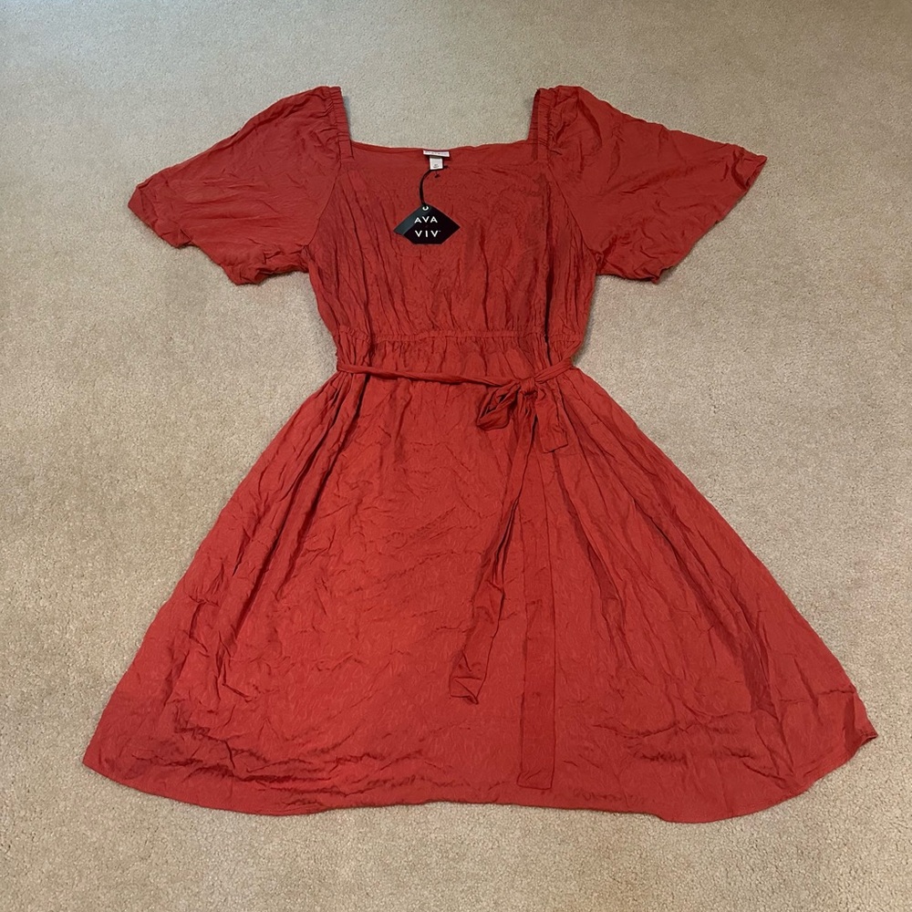 NWT Ava & Viv Size 4X Coral Flutter Sleeve Sundress Elastic Waist Ribbon Bow